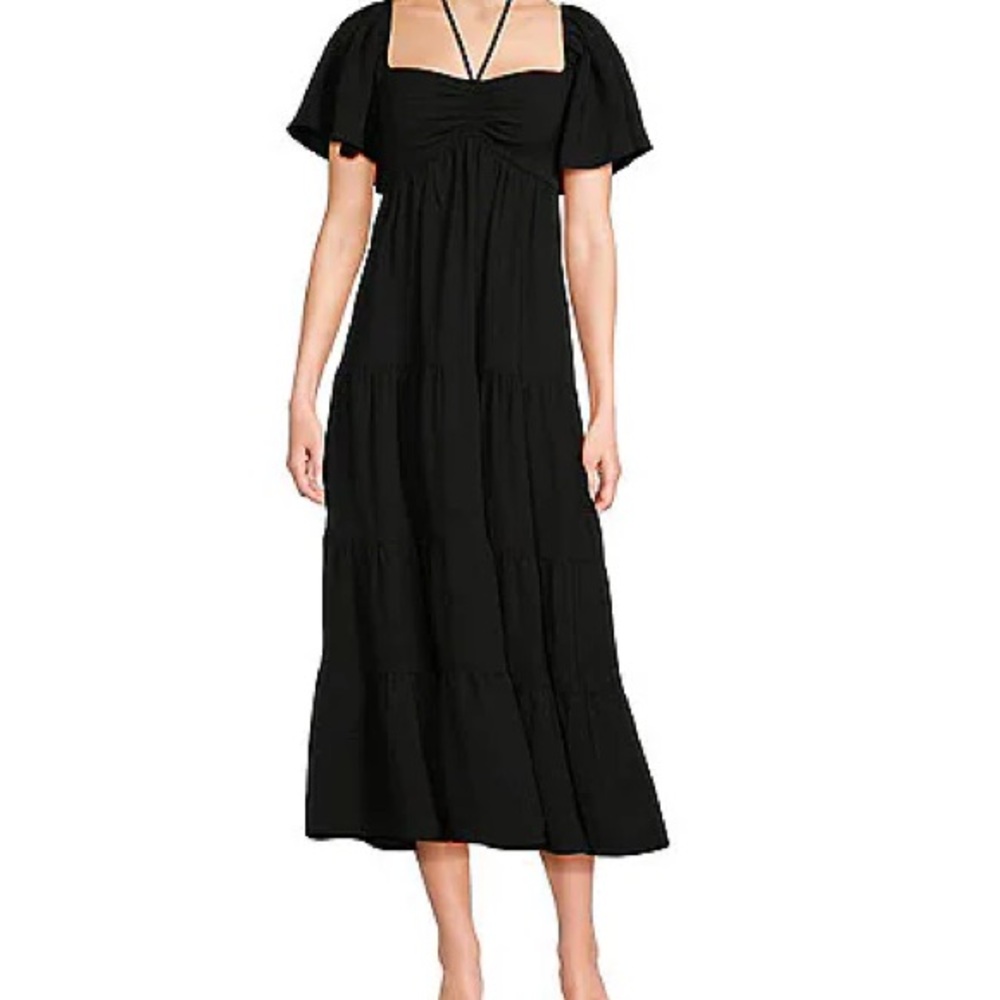 Gianni Bini Black Tiered Tie Front Maxi Dress